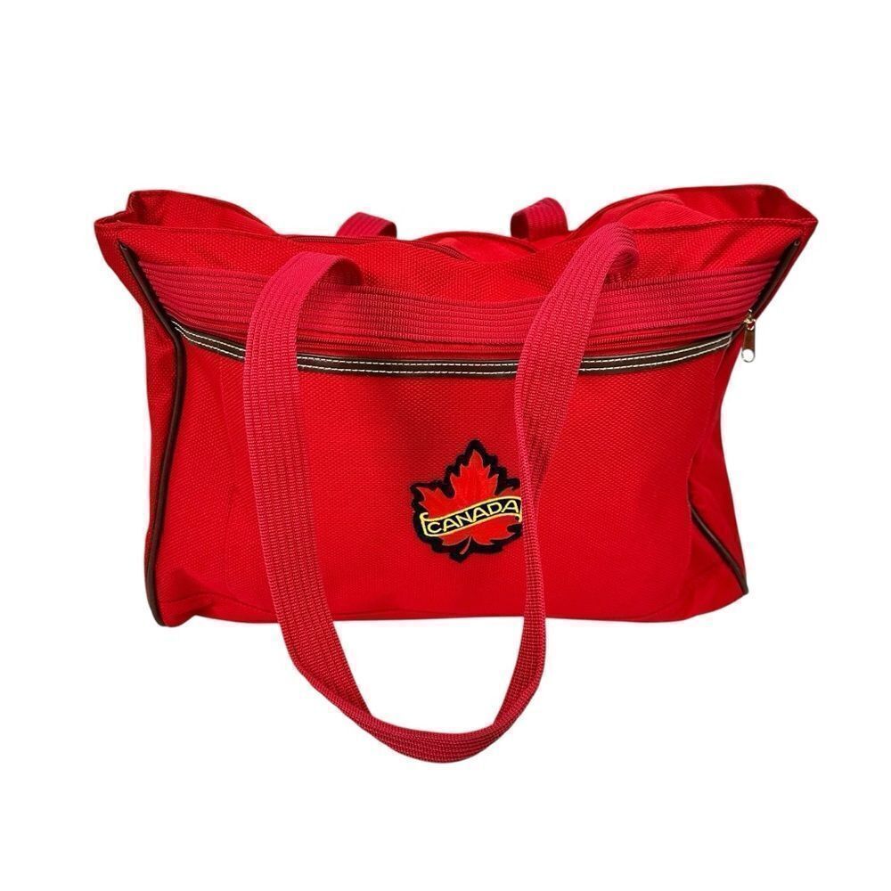 Vintage Canada Travel Tote Duffel Carry On Overnight Gym Bag Red Canvas